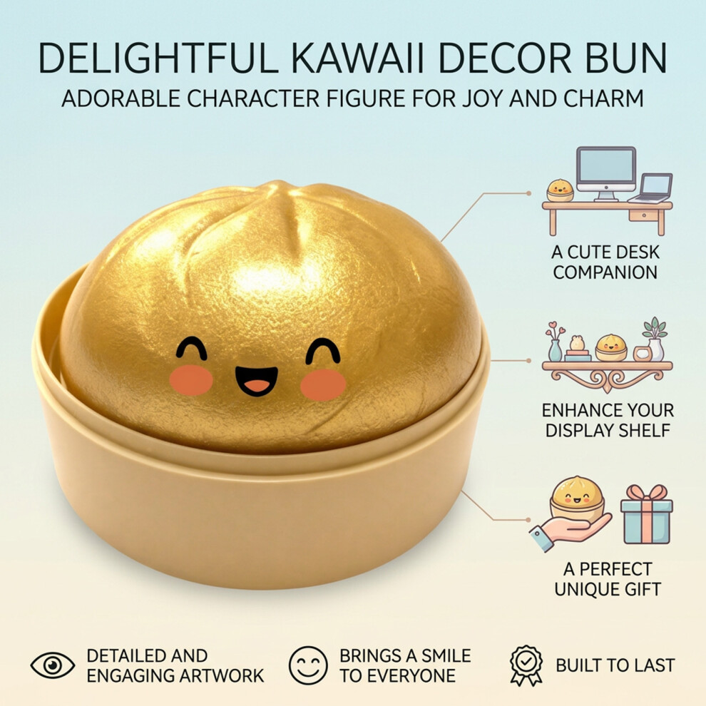 Dachuang Beauty (Gold 1Pc) Stress Relief Baozi Toy - Soft Non-Sticky Gadget