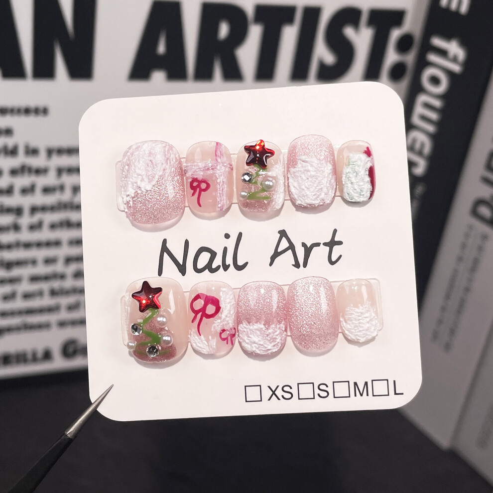 Hue-Grain (Xs) Glitter Pink Fake Nails - Comfortable & Stylish Manicure