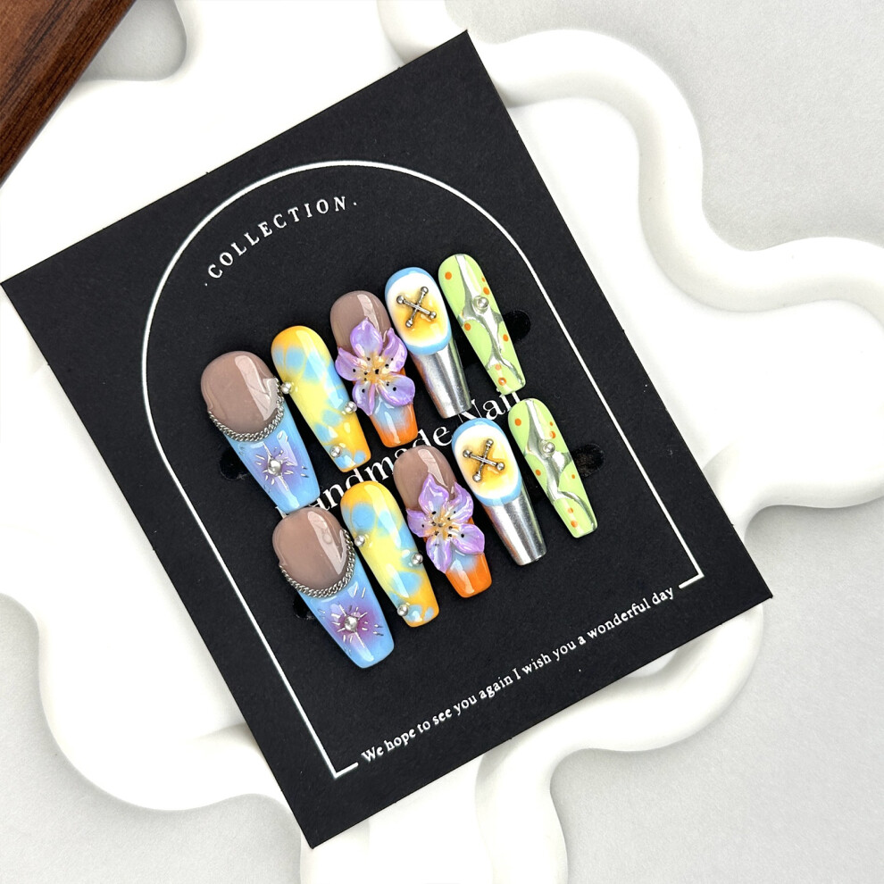 Dachuang Beauty (Xs) Floral Press-On Nails, Resin, No Pressure