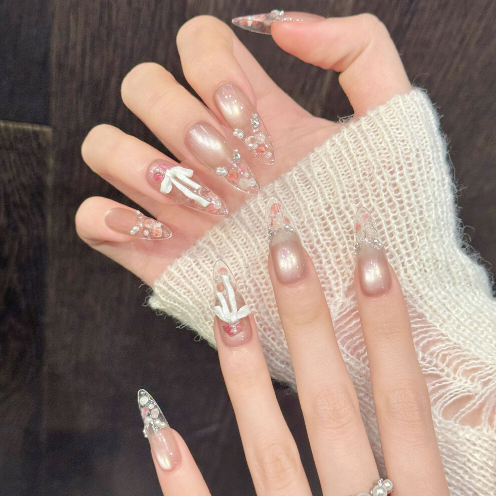Dachuang Beauty Pink (L) 10Pcs Nude Rhinestone Fake Nails