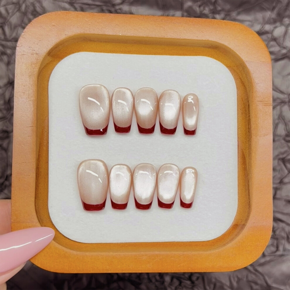 Dachuang Beauty (S) Wine Red Cat Eye Square Fake Nails - Odorless