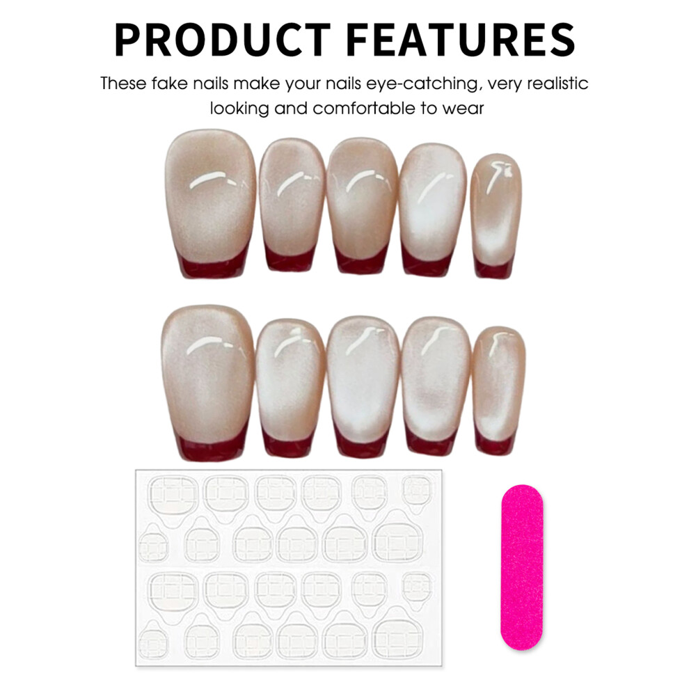Dachuang Beauty (M) Wine Red Cat Eye Square Fake Nails - Odorless