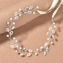 (Silver) Sparkling Rhinestone Pearl Headband for Women
