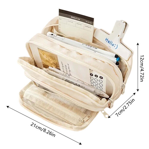 (Beige) Large Student Stationery Pouch for School Teens 1