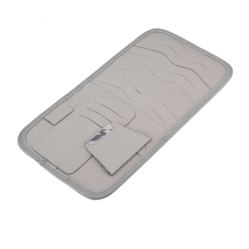 Multifunction PU Leather Car Sun Visor Holder with 8-CD Storage Gray 2