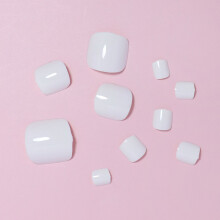 (2) White Square Fake Nails - Unbreakable & Natural