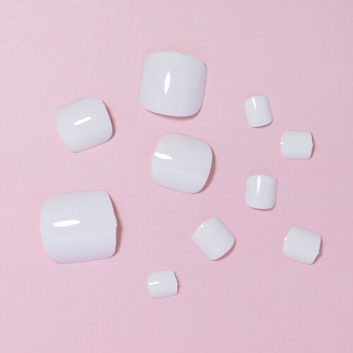 (2) White Square Fake Nails - Unbreakable & Natural