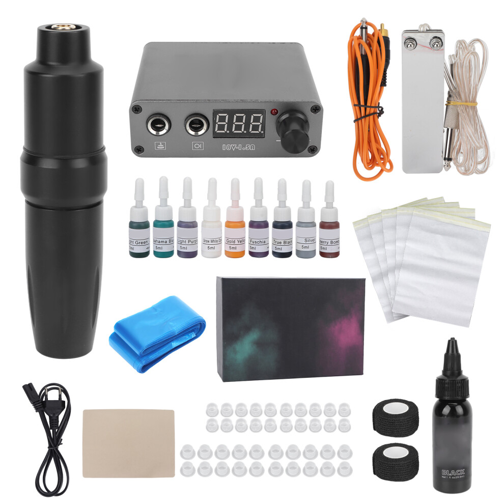 Adjustable Voltage LCD Display Tattoo Machine With Quiet Motor And Ergonomic Grip, Complete Kit Includes Inks Transfer Paper And Professional Tools
