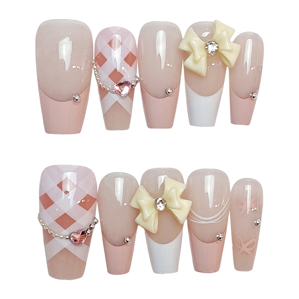 Reach-Tools (Xs) Rhinestone French Tip False Nails For Women