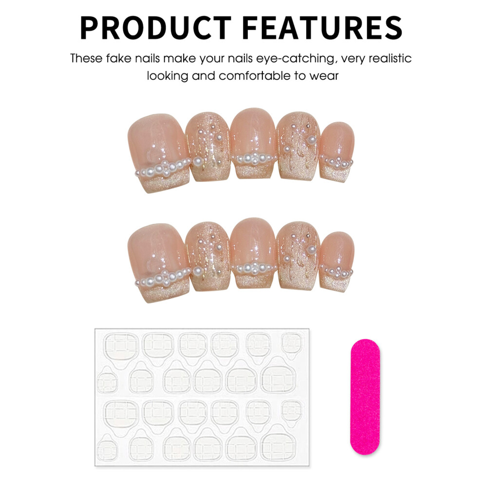 Dachuang Beauty (Xs) Glitter French Nude False Nails - Square Tips