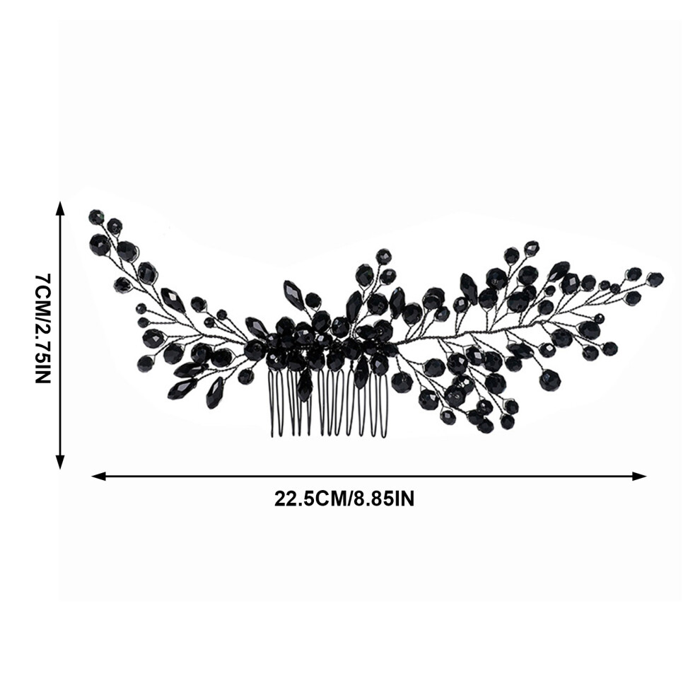 Hue-Grain Black Beaded Alloy Hair Comb For Party Hairstyles