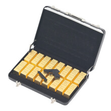Dollhouse Miniature Luggage Box Aluminum Alloy with Gold Bars