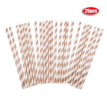 Bulk Pack Eco Friendly Paper Straws in Rose Gold with Stripe Pattern Biodegradable and Thick Sturdy Straws for Weddings Birthdays and Other Special
