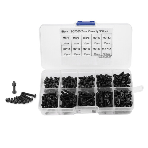 M3Metric Screws And Nut Assortment With Hex Socket Button Head, Countersunk Phillips Design For Reduced Stress On Components In Transparent 1