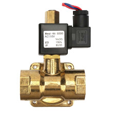 Válvula solenoide eléctrica de latón normalmente abierta para agua a alta presión. Compatible con aire, agua, vapor y gas. Resistente a la