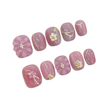 3D Flower Press-on Nails, 10PCS, Pink, Reusable