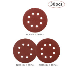 Juego de discos de lijado de grano múltiple de 5 pulgadas, papel de lija con sistema de velcro, lijadora orbital aleatoria, propiedades