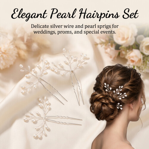 (Silver 3pcs) Pearl Rhinestone Bridal Hair Fork 1