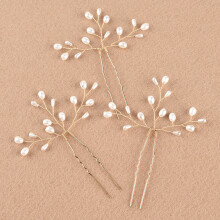(Silver 3pcs) Pearl Rhinestone Bridal Hair Fork