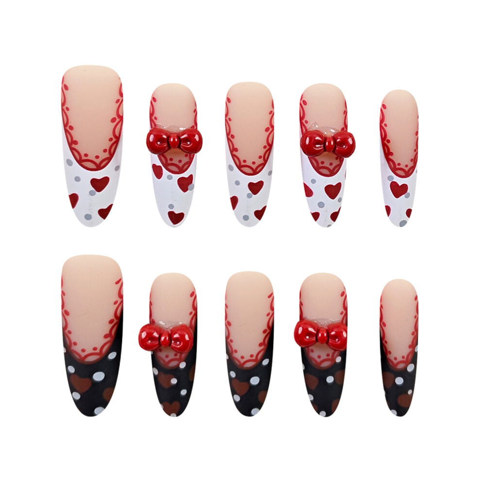 Dachuang Beauty White (M) Black & Lace French False Nails - 50Pcs