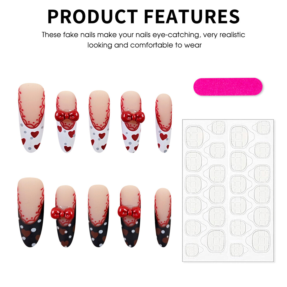 Hue-Grain (Xs) Black & White Lace French False Nails - 50 Char