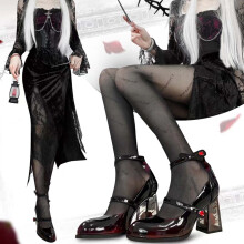 (39) Thick Heel PU Leather Shoes with Flower Decor