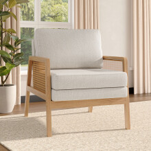 Modern Upholstered Cushioned Wooden Armchair, Beige