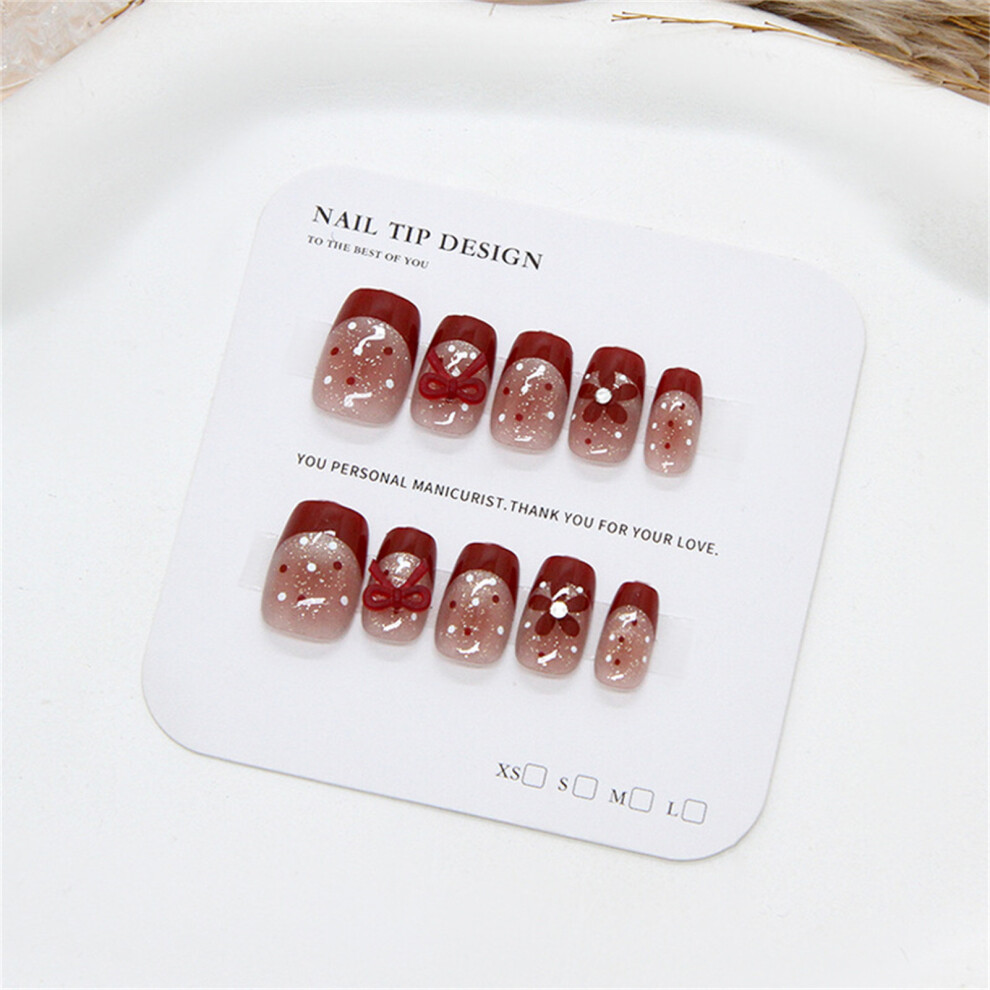 Dachuang Beauty (Fm304 M) 10Pcs French Blush Fake Nails With Polka Dot Design