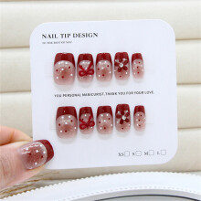 (FM304 XS) 10Pcs French Blush Fake Nails with Polka Dot Design