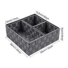 (Gray) Hand Weaving Multifunctional Storage Box Space Saving Polypropylene Ribbon Box for Pen/Pencil Cell Phone Remote Control