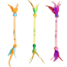 (1 each of 3 colors) Feather Cat Teaser Stick with Bell - Indoor Play Toy
