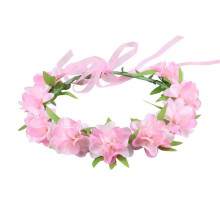 (Garland B-pink) Flower Hair Hoop for Girls, Adjustable Headpiece