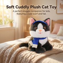 (Cat, 23cm) Teddy Bear Plush Toy with Sun Hat - Kids Soft Toy