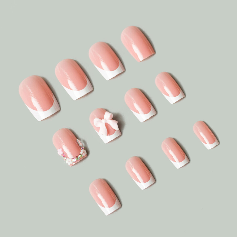 Dachuang Beauty Pink French Tip Press-On Nails, Reusable For Women