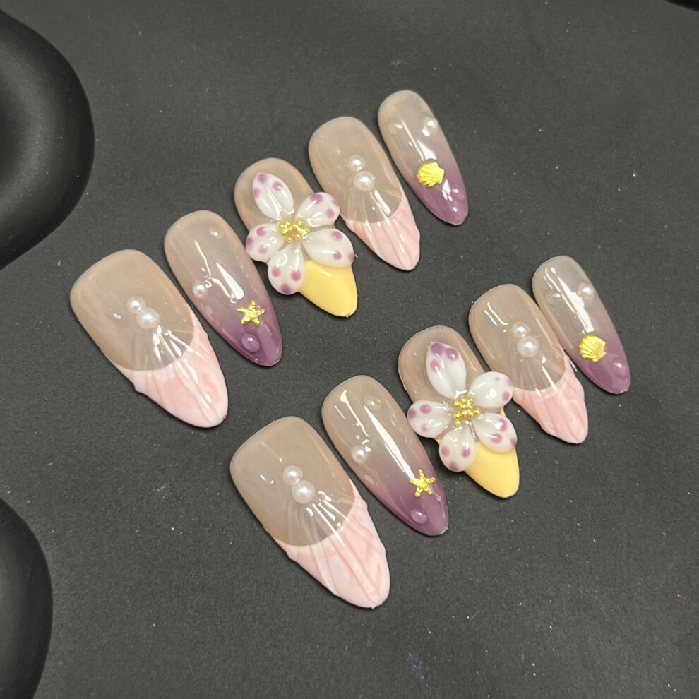 Dachuang Beauty (L) 10Pcs Nude Fake Nails With Color Tips For Diy