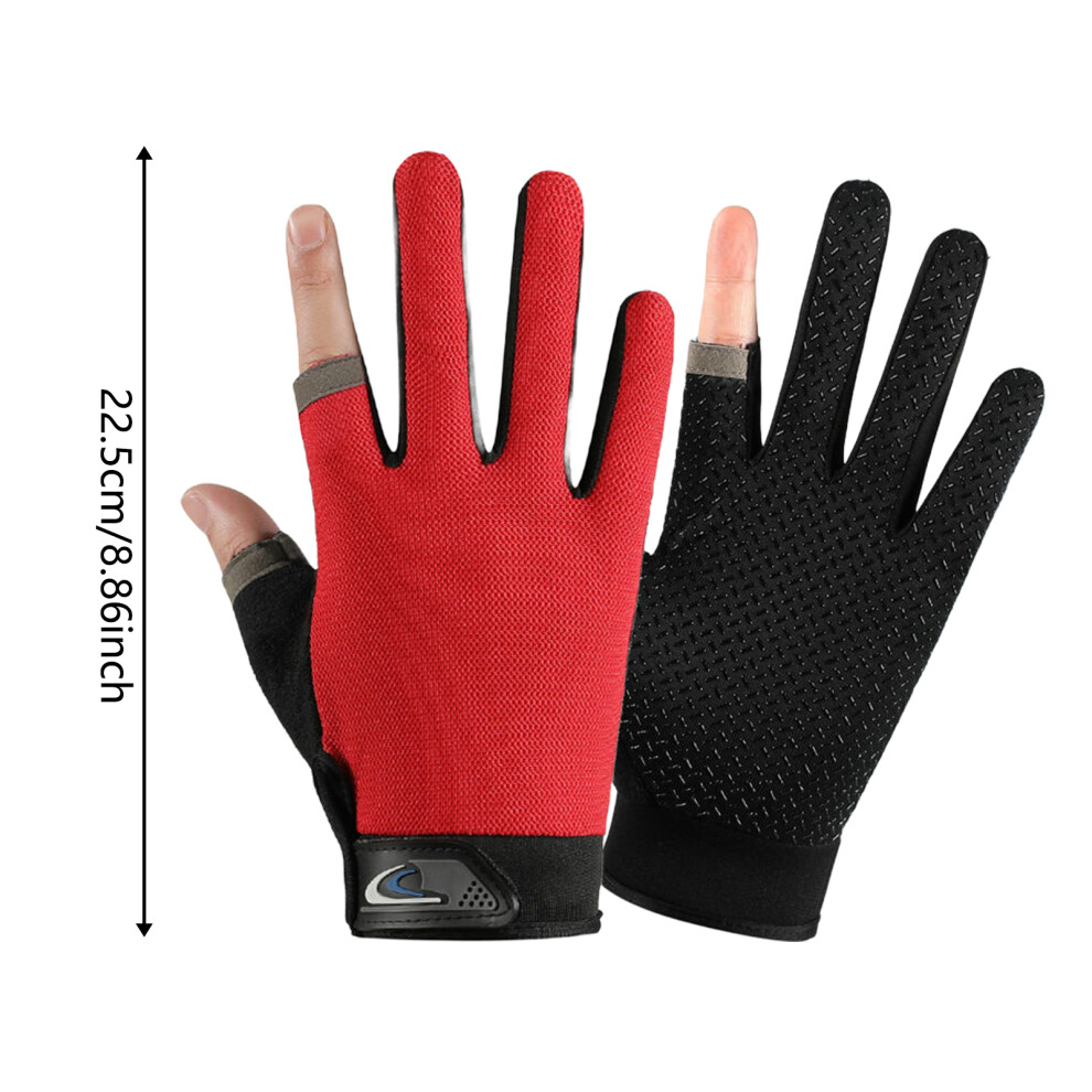 (Red, One Size) Sunproof Anti-Slip Fingerless Cycling Gloves For Men 6481414504904