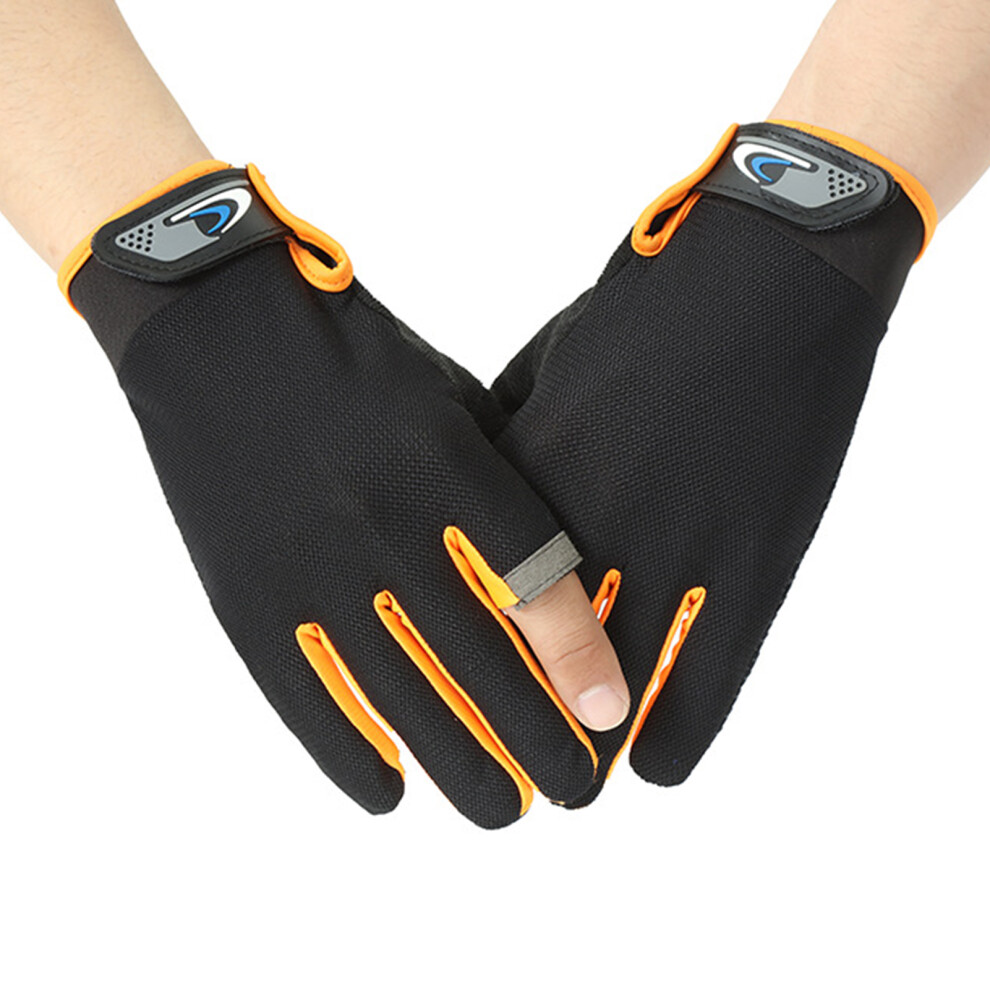 (Orange, One Size) Sunproof Anti-Slip Fingerless Cycling Gloves For Men 6481414504935
