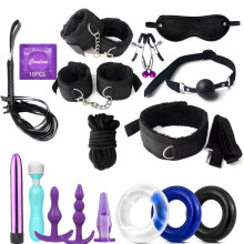 Whips Bondage Kit For Couples Adjustable Bondage Set Breathable Ball Gag Fuzzy Handcuffs Nipple Clamp Sex Toys Durable Non Toxic PU Leather Superior