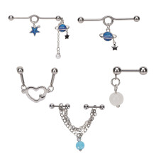 Unique Star Themed Industrial Barbell Earrings, 5PCS316L Stainless Steel CZ Crystal Helix Cartilage Piercings, Mix and Match Designs for Trendy and