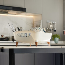 (Ivory White) Large Dish Drying Rack w/ Utensil Holder