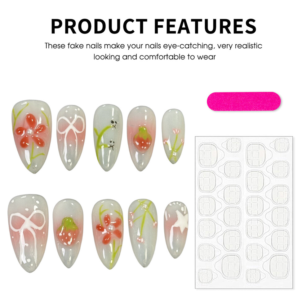 Dachuang Beauty (L) Bowknot Blush False Nails - 10Pcs, Odorless & Eco