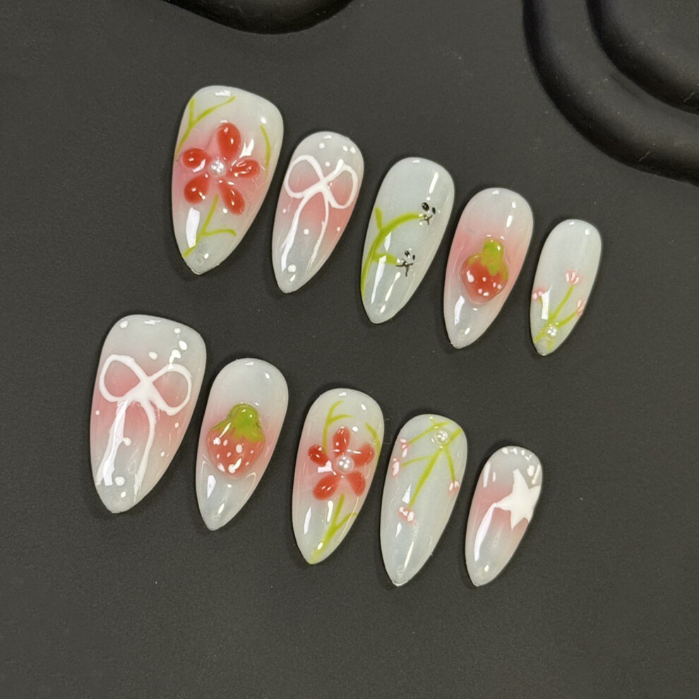Dachuang Beauty (S) Bowknot Blush False Nails - 10Pcs, Odorless & Eco
