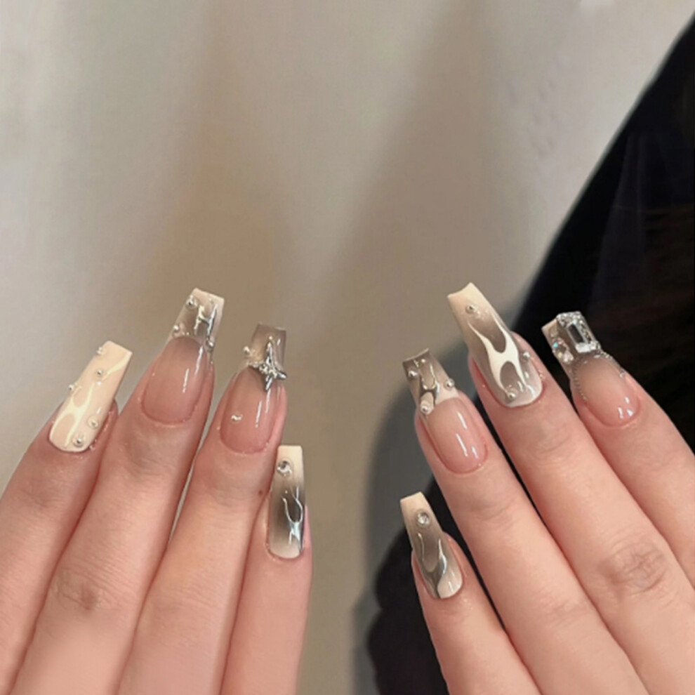 Reach-Tools Flame Grey White Ballerina False Nails For Women