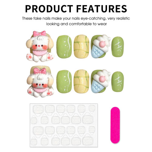 (L) Cartoon Fake Nails - Chip & Smudge Proof 1