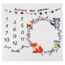 Baby Monthly Milestone Blanket Woodland Animals Theme Personalized Newborn Month Blanket Super Soft Premium Flannel Fleece Machine Washable Dye Free