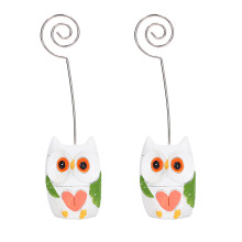 Owl Themed Resin Card Holder Stainless Steel Wedding Placecard Holders Frosted Surface Rustic Table Decor Cute Desktop Clip Stable Base (2PCS)