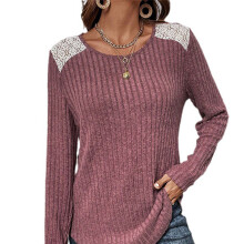 Fashion Tunic Tops For Women Loose Fit Crewneck Lightweight Stretchy Casual Outfit Colorful Block Design Lace Stitching Detail Business Casual Look