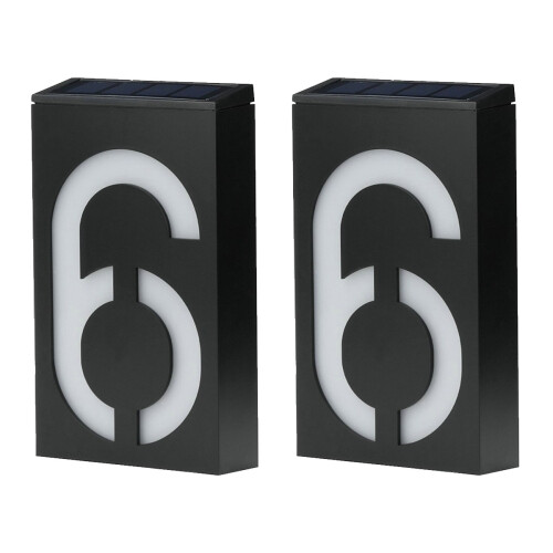2Stk LED Solar Türschild Zahl Schwarz Für