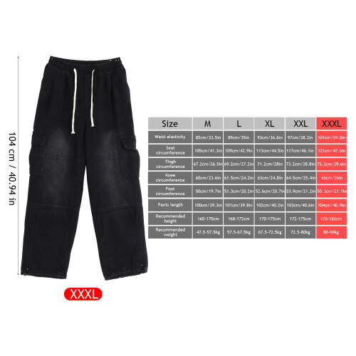 Jeans Large Jambe Coton Noir Cargo Travail Casual 1