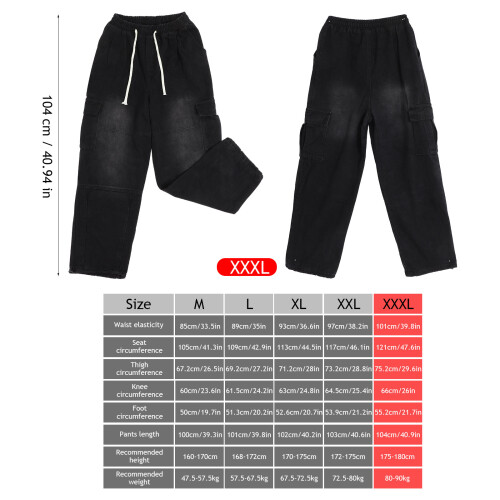 Jeans Large Jambe Coton Noir Cargo Travail Casual 2